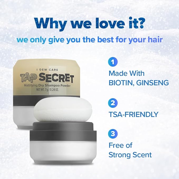 I DEW CARE Biotin Clarifying Dry Shampoo Limited Edition - Tap Secret Refill Set | With Black Ginseng, Non-aerosol, Formulated Without Benzene, Mattifying, Travel Size, Christmas Gifts, 0.24 oz. x 2EA
