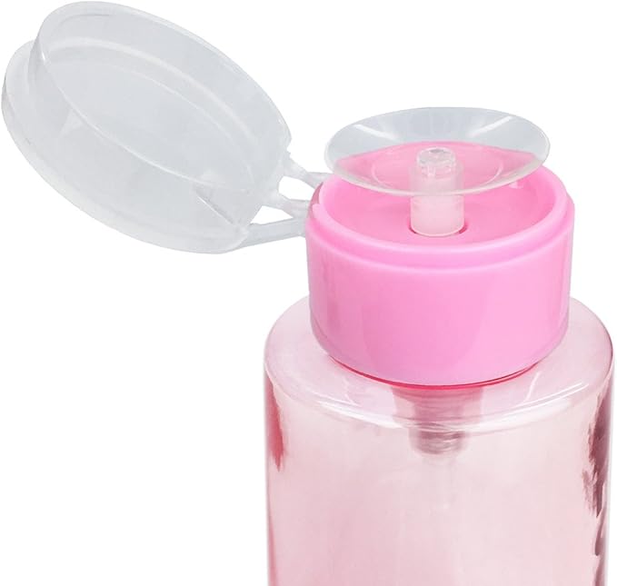 10oz Pink with Word Imprint Push Down Pump Dispenser Empty Refillerable Bottle with Flip Top Cap - for Nail Polish, Travel, Cosmetics Packaging