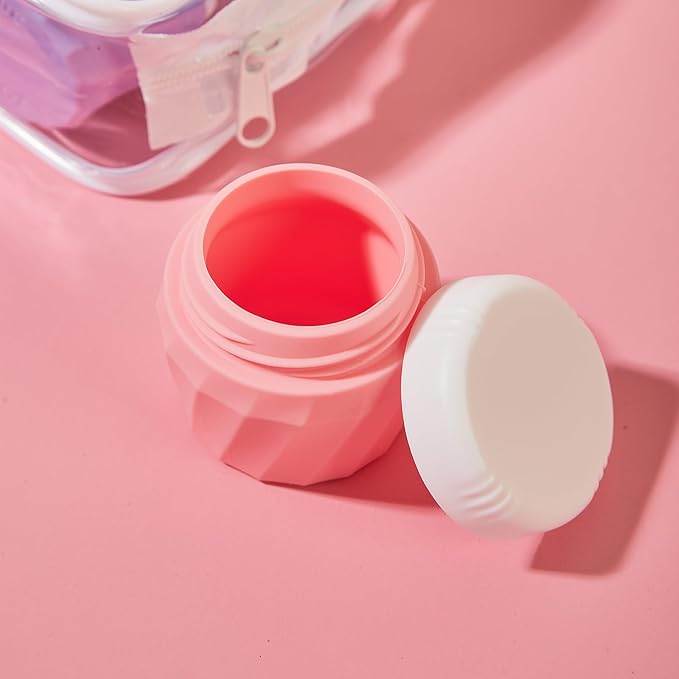 Travel Containers for Toiletries, Premium Silicone Cosmetic Cream Jars, TSA Approved Leak-Proof Refillable Travel Size Toiletries with Clear Bag for Cosmetic Face Body Cream (Vibrant, 1OZ)