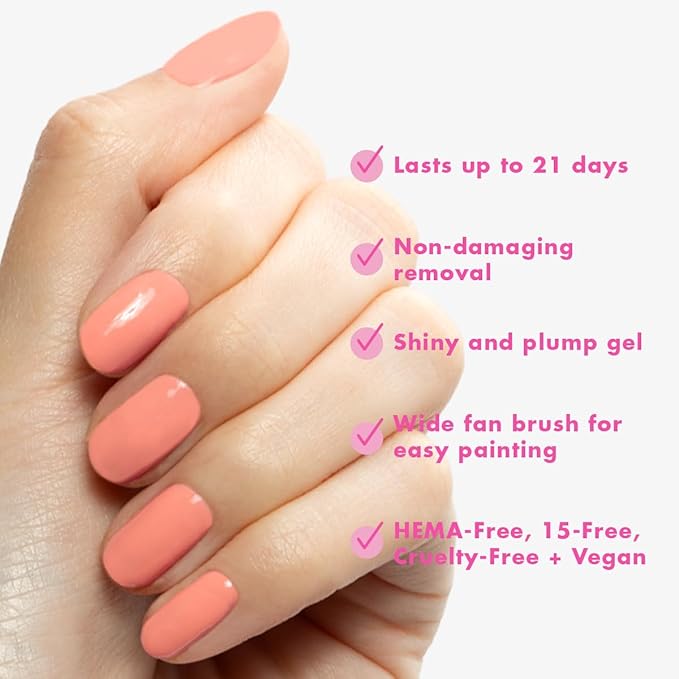 Olive & June Gel Polish | UV LED Nail Lamp Needed | Long Lasting Formula | Up to 21 Days of Wear | Damage-Free Removal | Salon-Quality Manicure, Pedicure at Home | CS | Coral