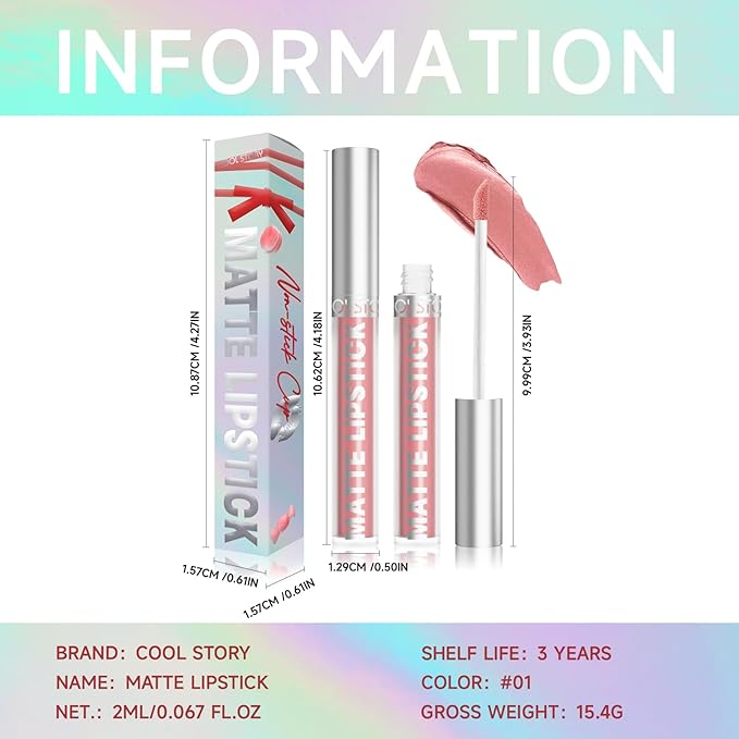 Matte Lip Gloss Stain Color Tint Long-Lasting Waterproof Formula (01)