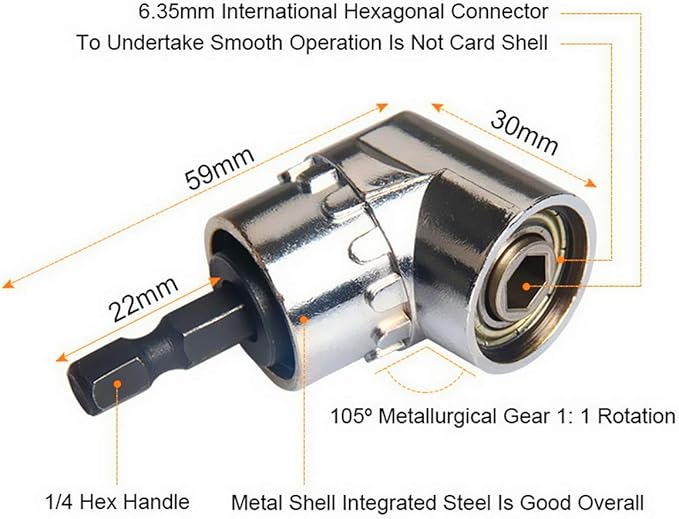 Impact Grade Power Hand Tools Driver Sockets Adapter Extension Set, 3Pcs 1/4 3/8 1/2" Hex Shank Drill Nut Driver Bit Set + 105 Degree Right Angle Driver Extension Screwdriver Drill Attachment