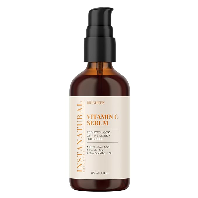 InstaNatural Vitamin C Face Serum with Hyaluronic Acid & Ferulic Acid | Brightening & Hydrating Formula for Radiant, Smooth-Looking Skin – 2 FL Oz