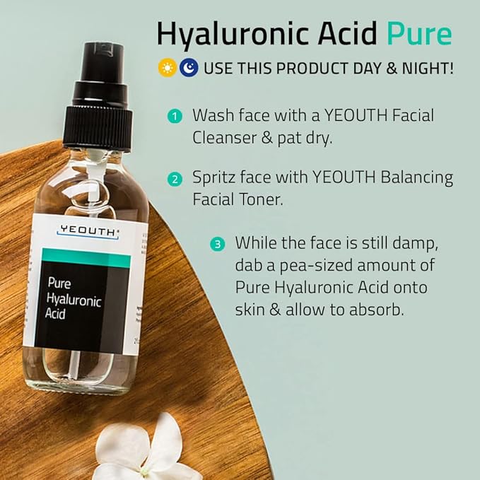 YEOUTH Pure Hyaluronic Acid Serum for Face 99% for Dry & Dull Skin, Hydrating Hyaluronic Acid Skincare Serum for Women & Men, For All Skin Types 1oz