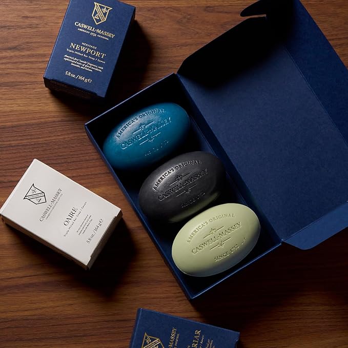 Caswell-Massey Men’s Bar Soap Gift Set - Newport, Oaire & Greenbriar - Moisturizing Triple-Milled Body Wash Bars for All Skin Types, Plant-Based & Essential Oils Formula, Made in USA, 3 x 5.8 oz