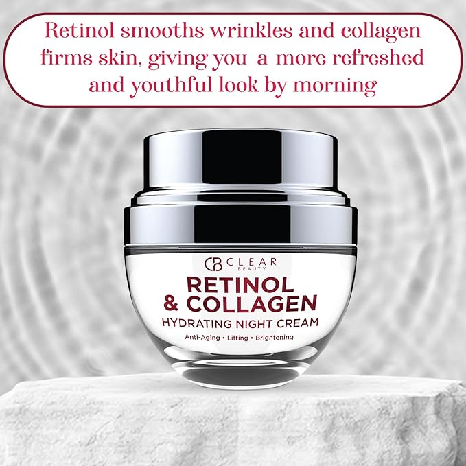 Retinol & Collagen Night Face Moisturizer - Dermatologist Tested, Moisturizes, Reduces Wrinkles & Fine Lines, Hydrating Cream, Cruelty-Free Korean Skin Care, All Skin Types - 1.69 oz
