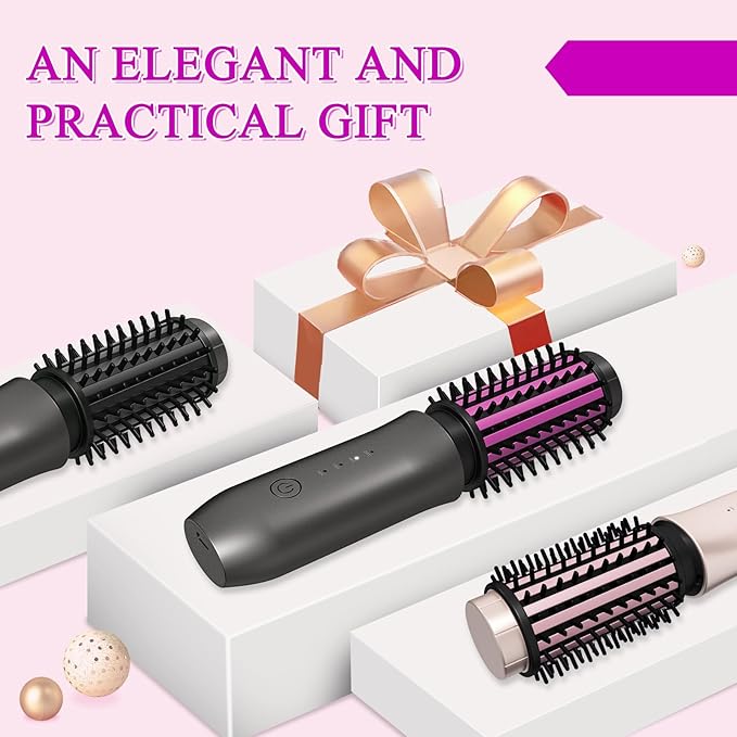 Mini Cordless Curling Iron Brush, Portable Hair Straightening Brush, Cordless Hair Curler Anti-Frizz with Negative Ions, 3-in-1 Crimper Hair Tool, Rechargeable Wave Curling Wand - Night Purple