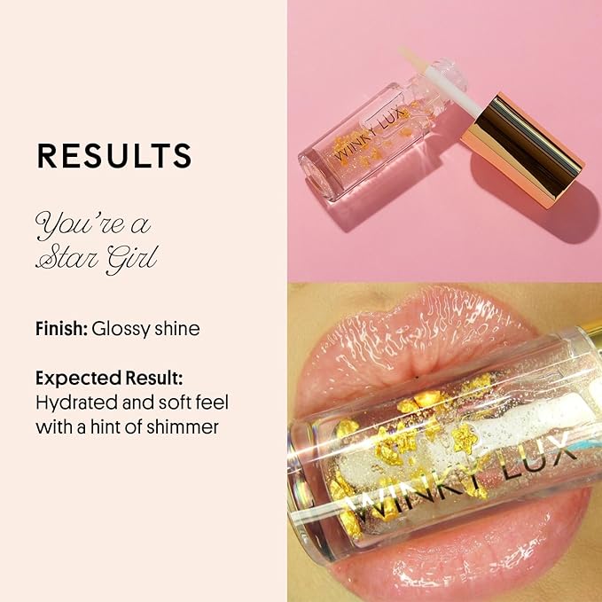 Winky Lux In The Stars Lip Oil - Silky Shine & Hydrating Non Sticky Lip Gloss, Infused with Golden Stars & Nourishing Jojoba Oil, with Soft Vanilla Scent