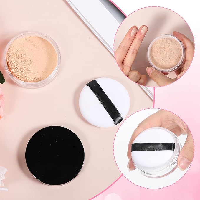 2 Pcs 10ml/0.34oz Loose Powder Containers, Refillable Powders Bottle Powder Container With Puff, Rotatable Powders Travel Container Mini Makeup Containers With Rotating Sifter And Lid