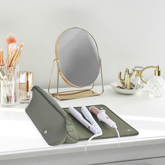 Hair Tools Travel Bag and Heat Resistant Mat for Flat Irons, Straighteners, Curling Iron, and Haircare Accessories, 2-in-1 design, with Interior Pockets, Portable Organizer