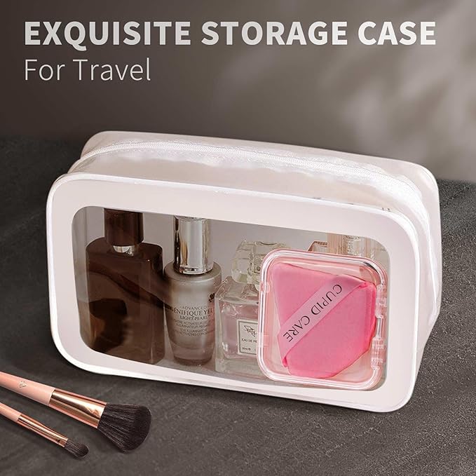 6 Pcs Powder Puff With 2 Travel Cases, Setting Puffs for Face and Foundation, Velour Makeup for Loose Body Powder, Skin-Friendly Beauty Tools - White/Red