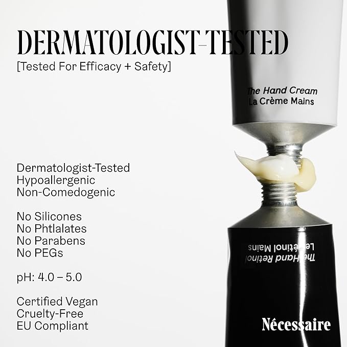 Nécessaire The Hand Retinol. Anti-Age Repair Serum. For Crepiness, Wrinkles, Spots, Brittle Cuticles. 0.25% Pure Retinol. 5% AHA. Dermatologist-Tested. Hypoallergenic. Non-Comedogenic.