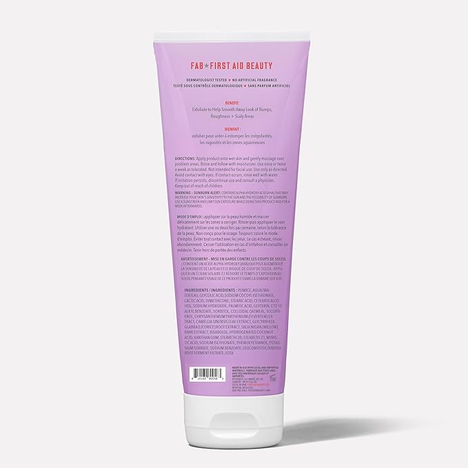 First Aid Beauty KP Bump Eraser Body Scrub with 10% AHA, Keratosis Pilaris Skin Exfoliator with Glycolic and Lactic acids, Helps Reduce Chicken Bumps, Safe for Sensitive Skin, 8 oz