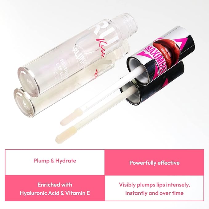 Ruby Kisses Value Lip Care Travel Kit With Rosehip Oil Clear Lip Gloss, High Shine Plumping Gloss, Pink Lip Oil Booster, Exfoliating Lip Scrub, Hydrating Intensive Lip Mask + Holographic Makeup Bag