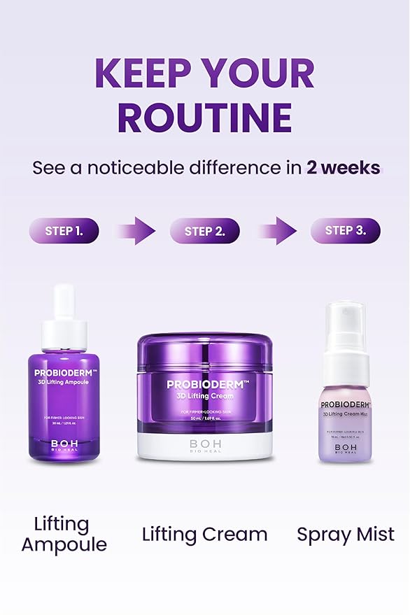 Probioderm 3D Lifting Skincare Set | Anti-Aging Face Moisturizer Night Cream, Ampoule & Facial Serum Spray | Korean Skin Care Kit for Firming & Hydration | K Beauty Gift Set for Women
