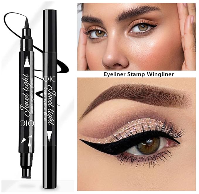 Go Ho Black Liquid Eyeliner Stamp,Eyeliner Stamp Wingliner,Winged Eyeliner Stamp for Cat Eyes,Double-Side Waterproof Liquid Eyeliner Pen,Long-lasting Smudge-proof Eye Liner Makeup Tools,1 PC