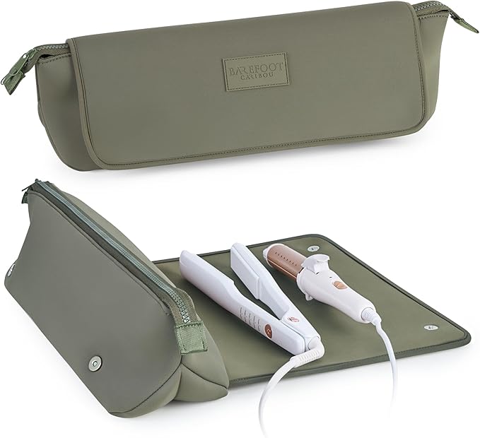 Hair Tools Travel Bag and Heat Resistant Mat for Flat Irons, Straighteners, Curling Iron, and Haircare Accessories, 2-in-1 design, with Interior Pockets, Portable Organizer
