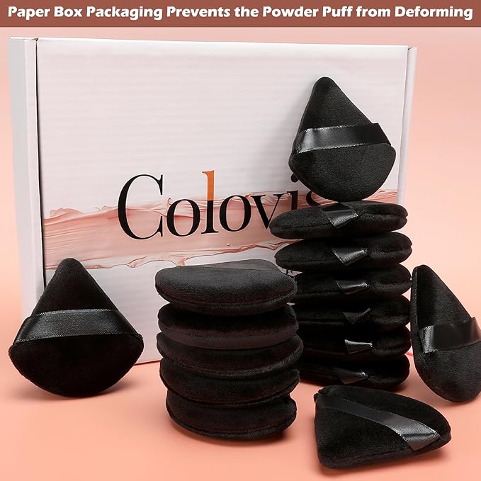 Colovis 72 PCS Powder Puff, Face Soft Makeup Sponge, Velour Triangle Powder Puff for Foundation, Makeup Puff Setting Makeup for Loose Powder, Beauty Tools(Black)