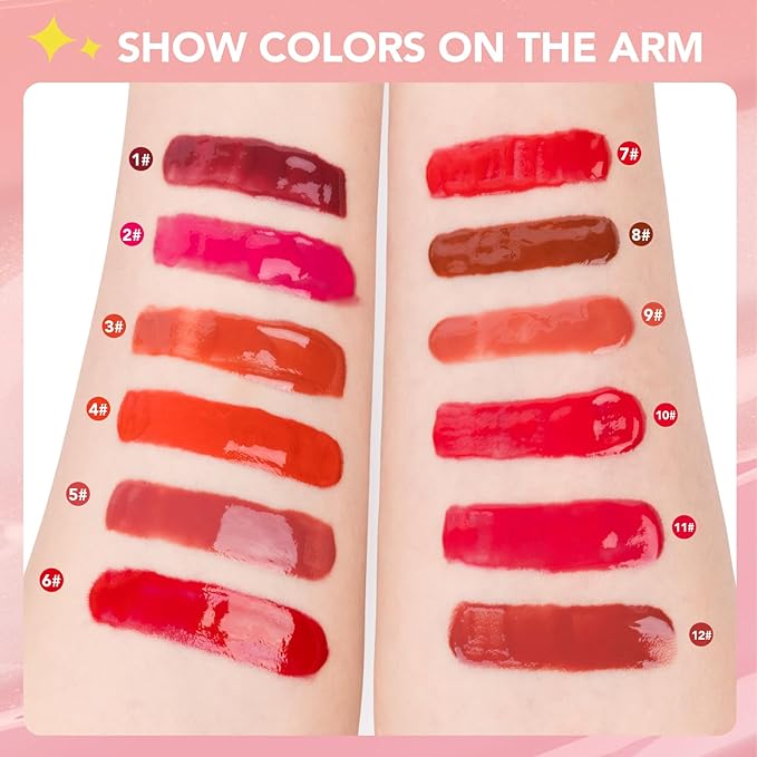 Dmsky 24 Pack Lip Gloss Set, 12 Colors Lip Oil for Dry Cracked Lips, Moisturizing Lip Balm Infused with Vitamin E for a Sheer Tint Of Color