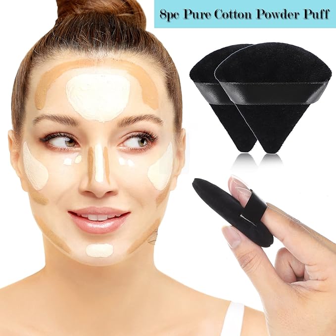8 Pcs Cotton Powder Puff Face,JASSINS Triangle super soft Both dry and wet Makeup Setting Puff,For Concealer/Loose Powder/Body Powder/Foundation/Blush Makeup Sponge Set (Black,pink)