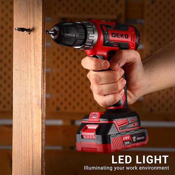 Power Drill Cordless: DEKO PRO Cordless Drill 20V Electric Power Drills Set Tool for Women with Battery and Charger 20 Volt Drills Driver Kit Red