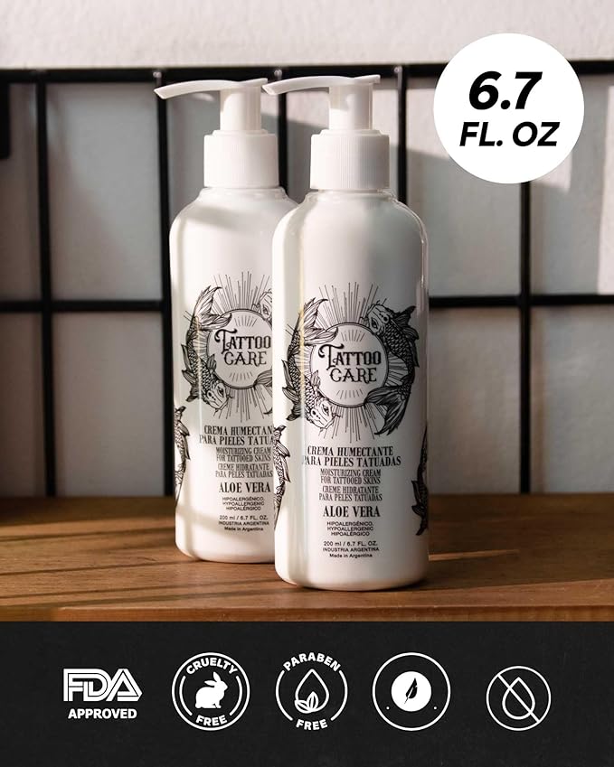Tattoo Aftercare Lotion, Color Brightening and Enhancing Moisturizer, Ink Hydration Cream, for New and Old Tattoos - Cruelty-Free - Fluid 6.7 oz