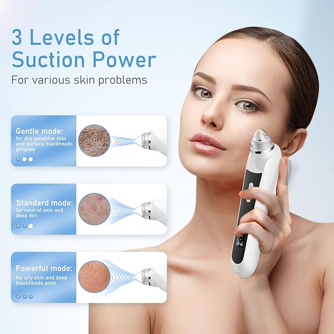 Facial Pore Blackhead Remover Vacuum, 1080P Camera Blackhead Remover, 20x Zoom, 8 LEDs & 3 Suction Modes, 800mAh Battery & USB - 6 Heads Pore Cleaner Kit for Women&Men(Black)