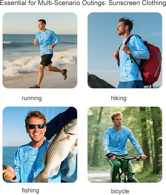 Men's Swim UPF 50+ Sun Protection Shirt Long Sleeve SPF Fishing Outdoor UV Hiking Lightweight Shirts