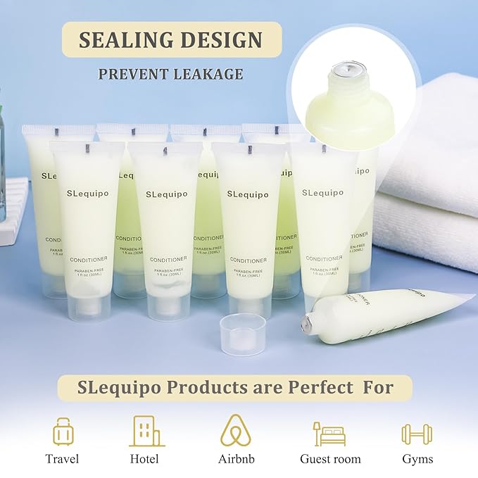 Travel Size Conditioner Bulk (1 fl oz, 50 Pack), Refreshing Hotel Conditioner, Mini and Small Size Conditioner Gel, Guest Hotel Toiletries in Bulk - Mini Conditioner, Clear Container