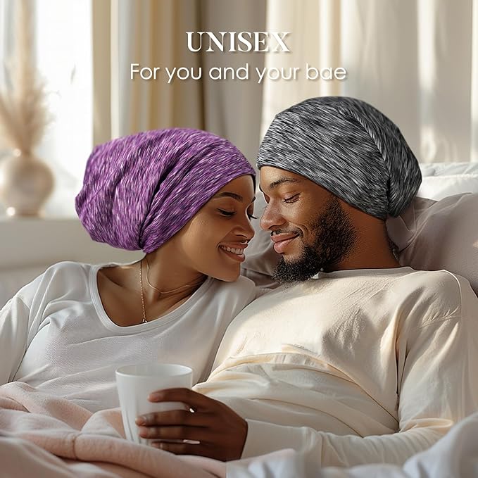 LULUSILK Mulberry Silk Lined Sleep Cap, No More Frizzy Tangled Hair, Stay On Silk Hair Wrap for Sleeping with Adjustable Strap, Silk Bonnet for Women and Men, Assorted Color Purple, Pack of 1