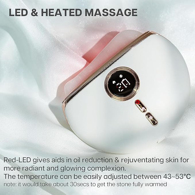 Alpenglow Electric Gua Sha Device, Rose Quartz Gua Sha Facial Tools with Heat and Vibration, Gua Sha Face Massager for Lymphatic Drainage, Lift, Puffiness, Rejuvenation Natural Glow (White)
