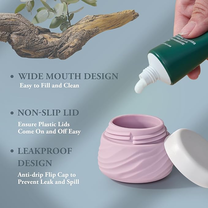 Travel Containers for Toiletries, Silicone Jars with Lid Eternal Moment, TSA Approved Travel Size Bottles with Clear Bag, Leak-proof Traveling Accessories Cosmetic for Lotion Face Body Cream (4 Pack)