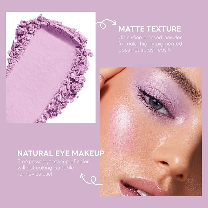 Light Purple Single Matte Eyeshadow, Velvet Eye Shadow Pressed Powder Primer Base Makeup, High Pigmented LongLasting Violet Lavender Eye Shadow Palette Makeup, sombras para ojos 02