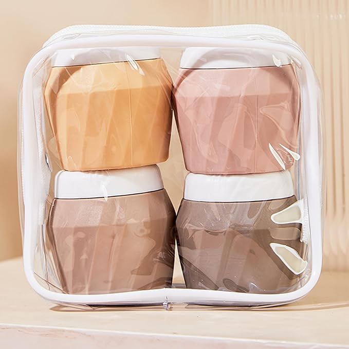 Travel Containers for Toiletries, Premium Silicone Cosmetic Cream Jars, TSA Approved Leak-Proof Refillable Travel Size Toiletries with Clear Bag for Cosmetic Face Body Cream (Apricot, 1.7OZ)
