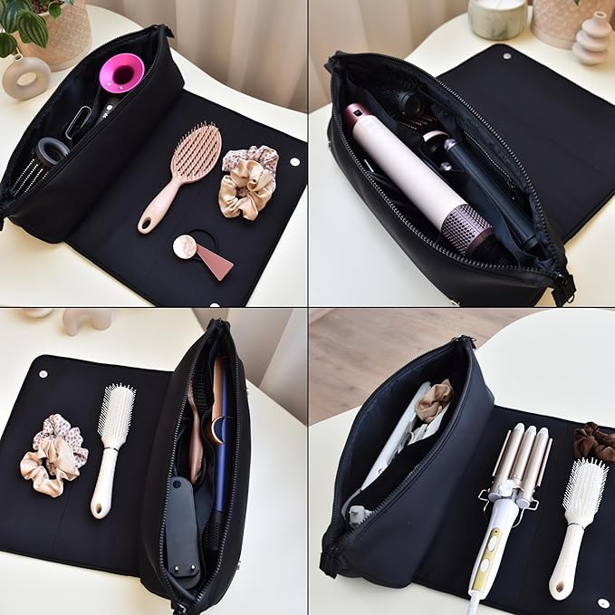 Hair Tools Travel Bag and Heat Resistant Mat for Flat Irons, Straighteners, Curling Iron, and Haircare Accessories, 2-in-1 design, with Interior Pockets, Portable Organizer