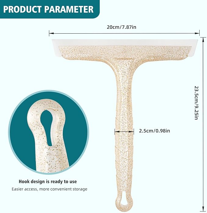 Shower Squeegee for Glass Doors, Bathroom Squeegee for Shower, Window Squeegee, Home Bathroom Silicone Cleaner Tool, Suitable for Bathroom, Kitchen, Tile, Mirror, Car Glass, by LTLUTU, 8in Golden