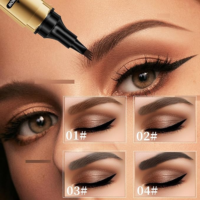 3D Four-Tip Eyebrow Pen & Eyeliner Duo - Waterproof, Long-Lasting, Smudge-Proof, Easy to Use for Perfect Brows and Defined Eyes - Gray Eyebrow Pencil & Black Eyeliner
