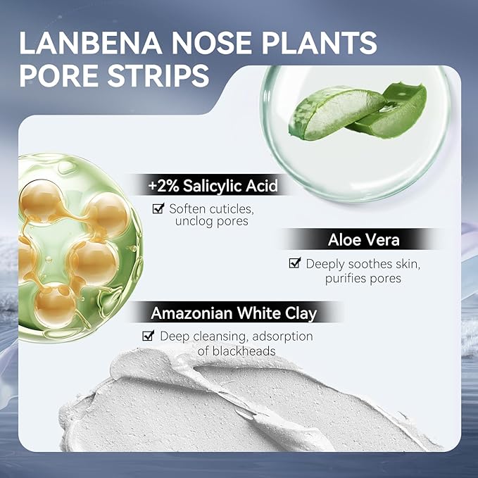 LANBENA 3 in 1 Blackheads Removing Kit, Nose Pore Strips 30g+Pore Serum 30ml+ Strip Paper, Black Head Remover Mask for Nose, Pore Minimizer for Face
