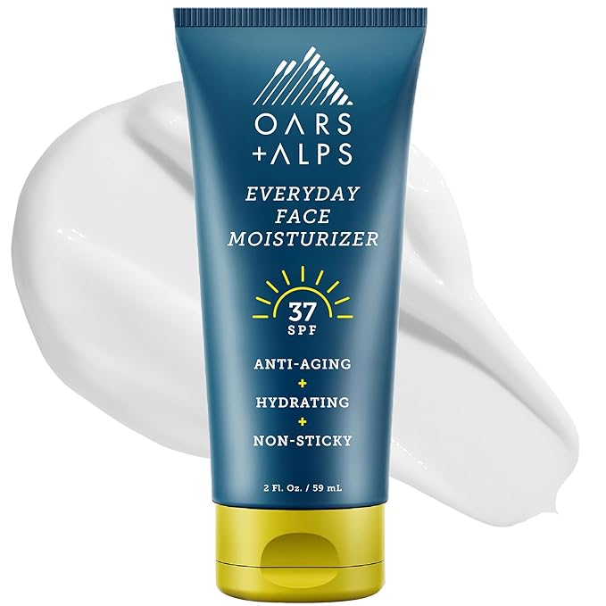Oars + Alps Travel Sunscreen for Face & Everday Use, SPF 37 Anti Aging Face Sunscreen & Body Lotion, Infused with Hyaluronic Acid, Vitamin E and B5, No White Residue, Water & Sweat Resistant, 2oz