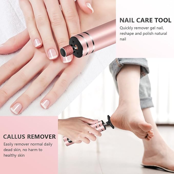 EAONE Portable Electric Foot File-Callus Remover for Feet, Professional 2 in 1 Foot/Nail Filer -Digital Display for Battery Level & 9 Speed Control-Rechargeable Pedicure Tool for Dead Skin (Rose Gold)