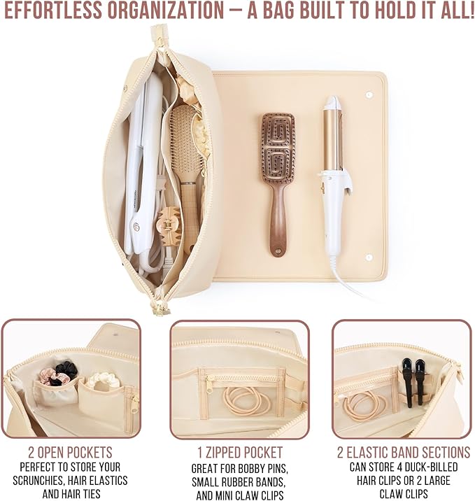 Hair Tools Travel Bag and Heat Resistant Mat for Flat Irons, Straighteners, Curling Iron, and Haircare Accessories, 2-in-1 design, with Interior Pockets, Portable Organizer
