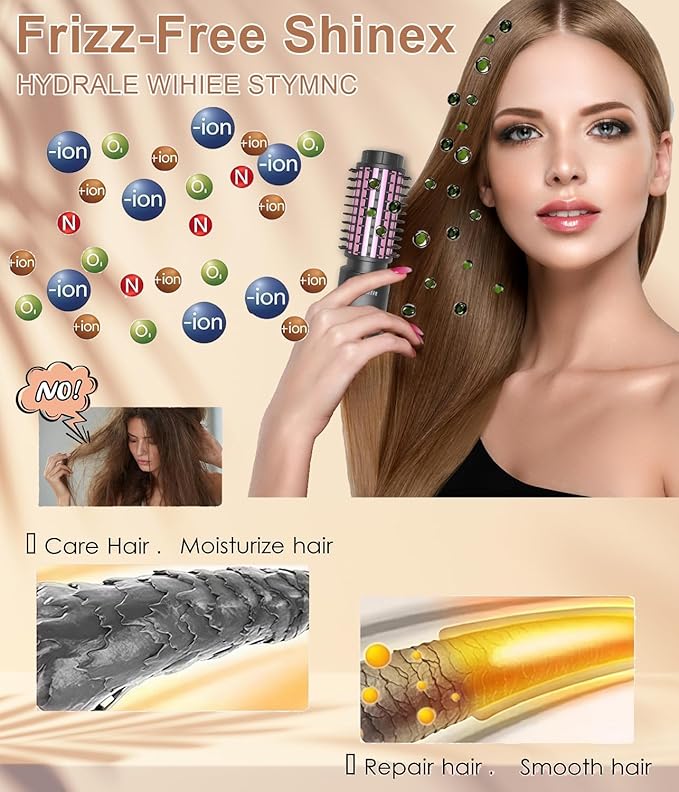 Cordless Hair Curling Iron Brush, 1.5" Mini Cordless Hair Curler, 3-in-1 Travel Curling Brush Hair Straightener Comb Rechargeable, 410℉ Heated Ionic Curling Tool for All Styles, Black