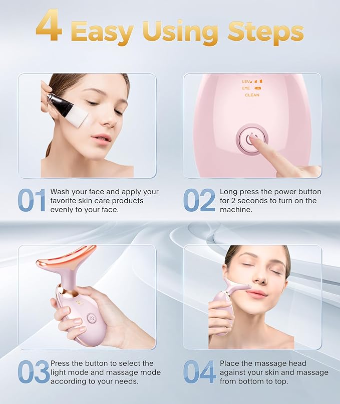 Fastaid 7-in-1 Skin Care Tools, Face Care, Face Neck Massager for Skin Care Routine at Home, Glossy Pink
