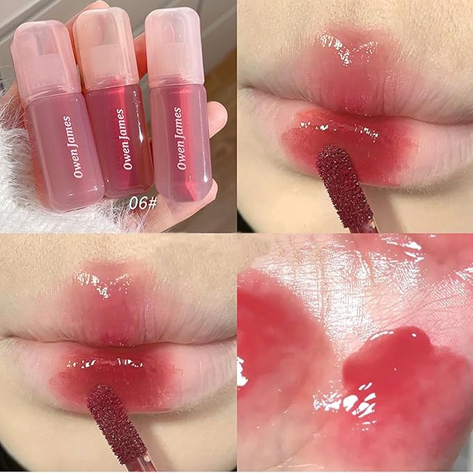 Dulele 4PCS Jelly Lip Gloss Hydrating Lip Glaze, Glossy Plumping Lipgloss Waterproof Non-Stick Cup Tinted Lip Balm, Mirror Finish Liquid Lipstick for Women and Girls