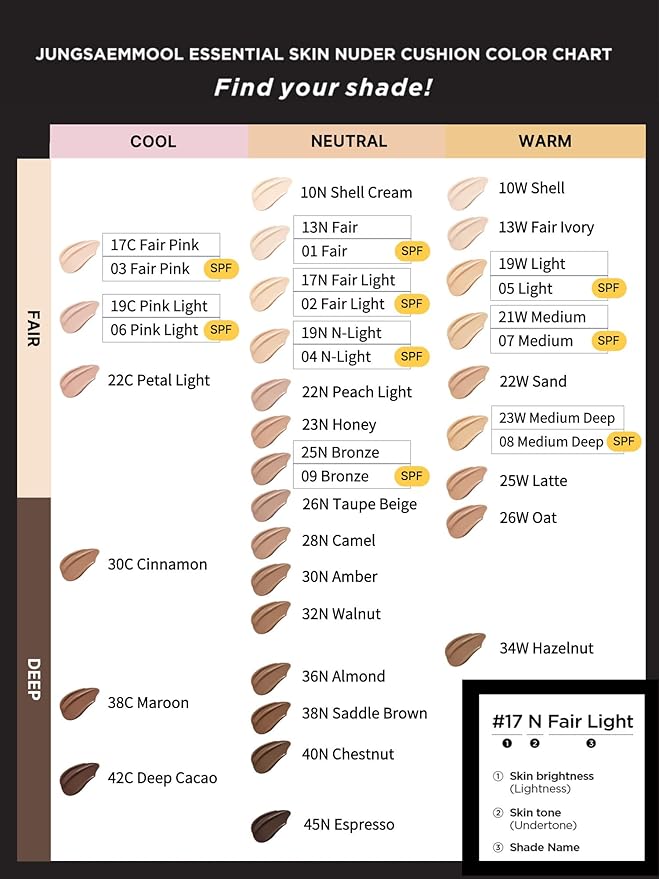 JUNG SAEM MOOL Essential Skin Nuder Cushion 45N Espresso 0.49 Fl Oz, No Refill, Natural Radiant Finish Cushion Foundation with Buildable Coverage, Lightweight Texture, Korean Foundation Makeup
