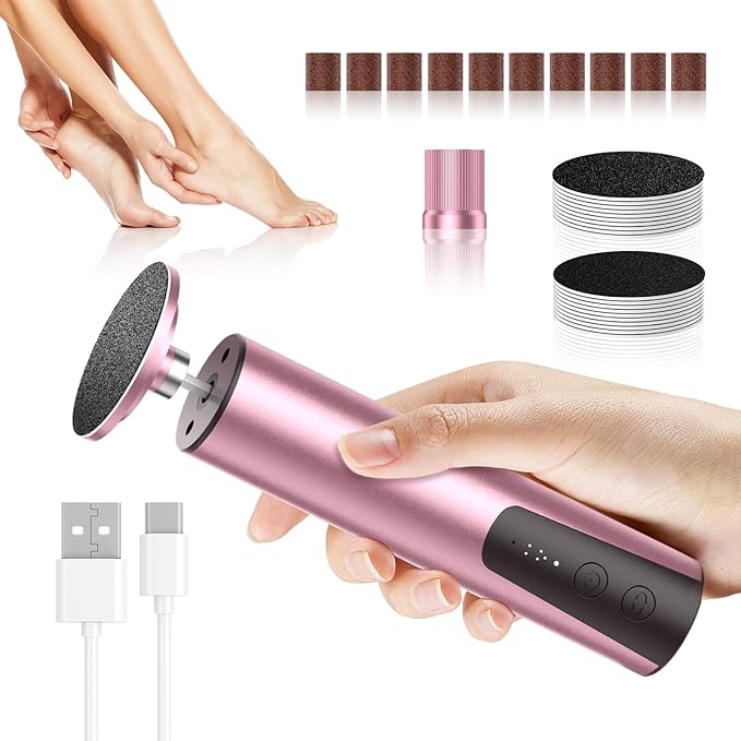 Electric Foot Callus Remover, 6 Speeds 2-in-1 Rechargeable Electric Foot File & Nail Grinder, Callus Remover for Feet Pedicure Tools with Sandpaper Disc for Dead Skin - Pink