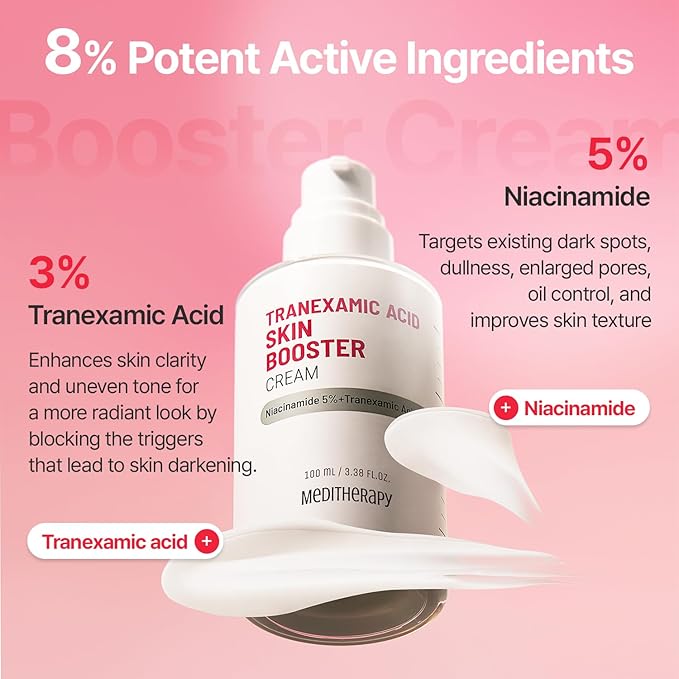 MEDITHERAPY Tranexamic Acid Skin Booster Cream 3.4 Fl Oz - 5% Niacinamide & 3% TXA Korean Face Moisturizer - Gentle Face Cream for Improved Clarity & Even Skin Tone - Radiant Complexion, Natural Color