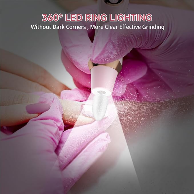 Professional Manicure Pedicure Kit, Electric Nail Drill with 360° LED Light & 6 Speeds, Nail File Pedicure Tools for feet, Toenail Grinder for Thick Nail Toenail Cuticle Women Baby Pets