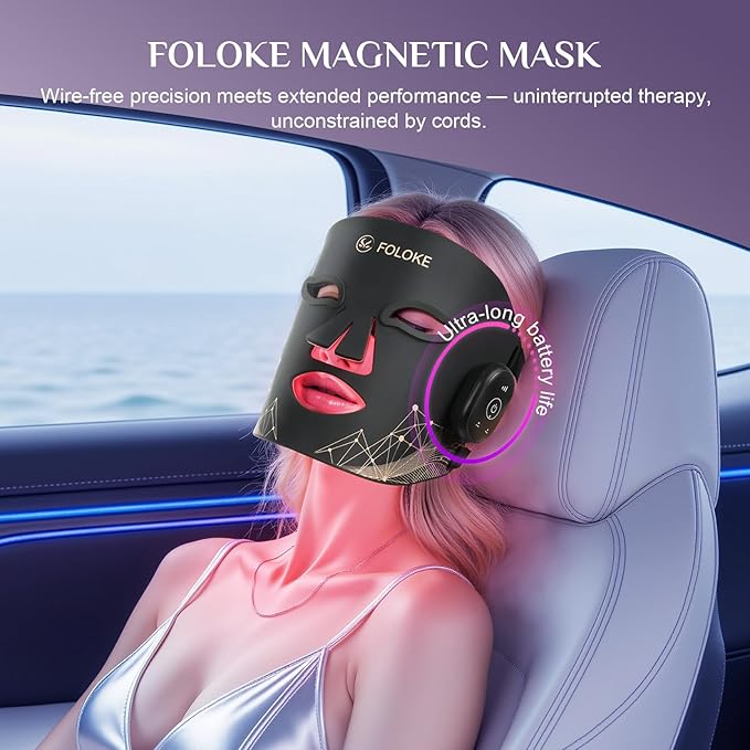 FOLOKE Red Light Therapy Mask for Face, Glow Wireless LED Face Mask Light Therapy with Near-Infrared Red Light (NIR), Body Beauty Machine for Care at Home
