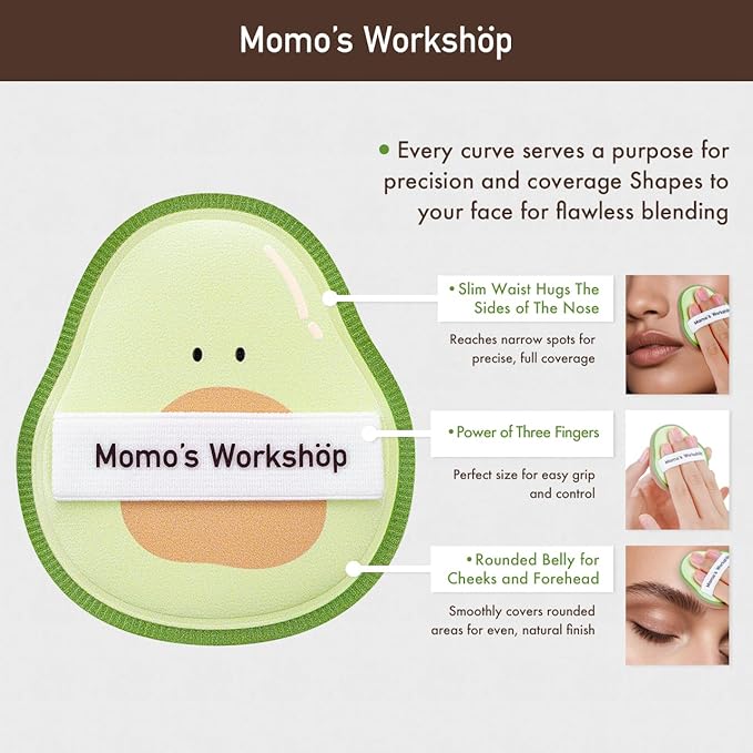 Avocado Makeup Sponge-Hydropolyurethane Foundation Sponge for Buildable Coverage, Dry&Wet Use with PU Leather Handle, Beauty Tool,2pcs Makeup Puffs With Storage Case